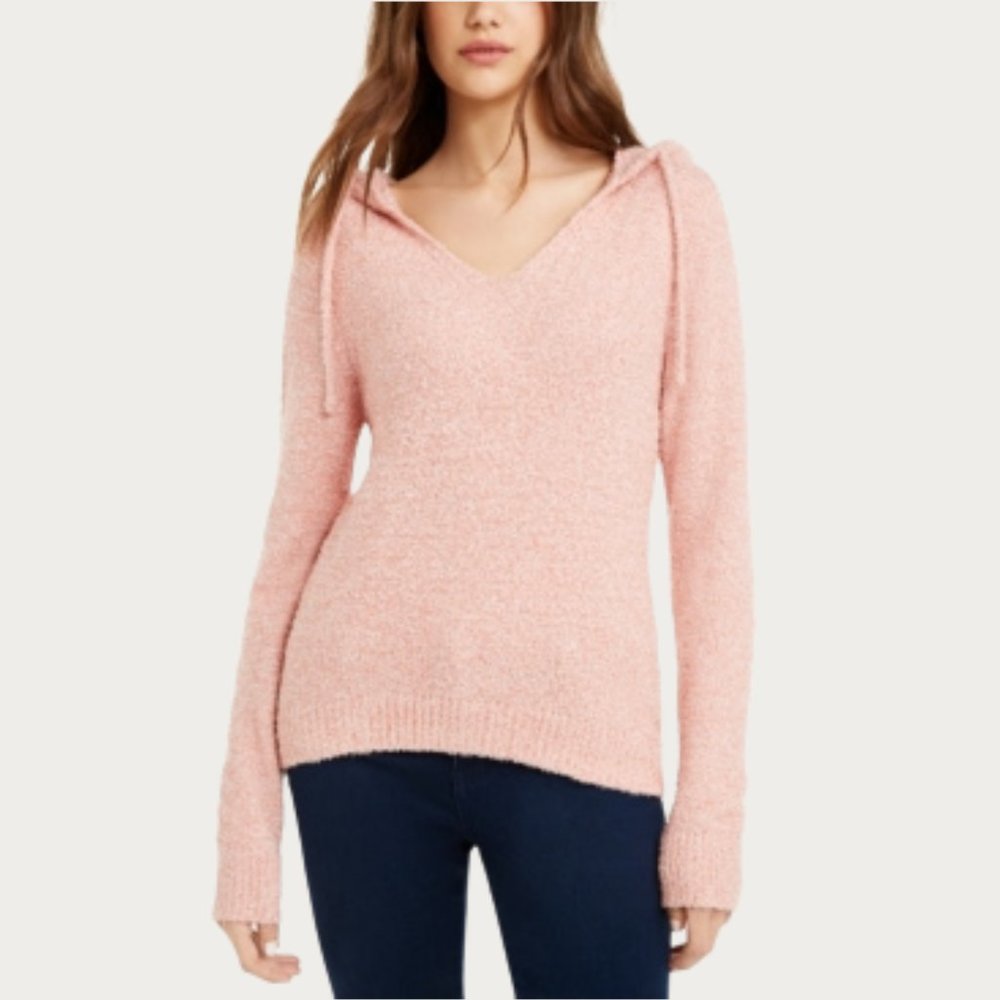 Crave Fame Juniors Marled Fuzzy Pullover Hoodie Pink M